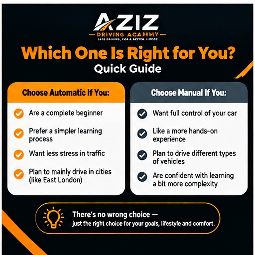 Automatic vs Manual Driving Lessons in East London (E14): Which Is Right for You?
