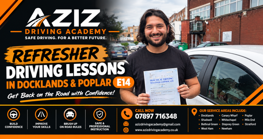 Professional refresher driving instructor offering lessons in Docklands and Poplar E14